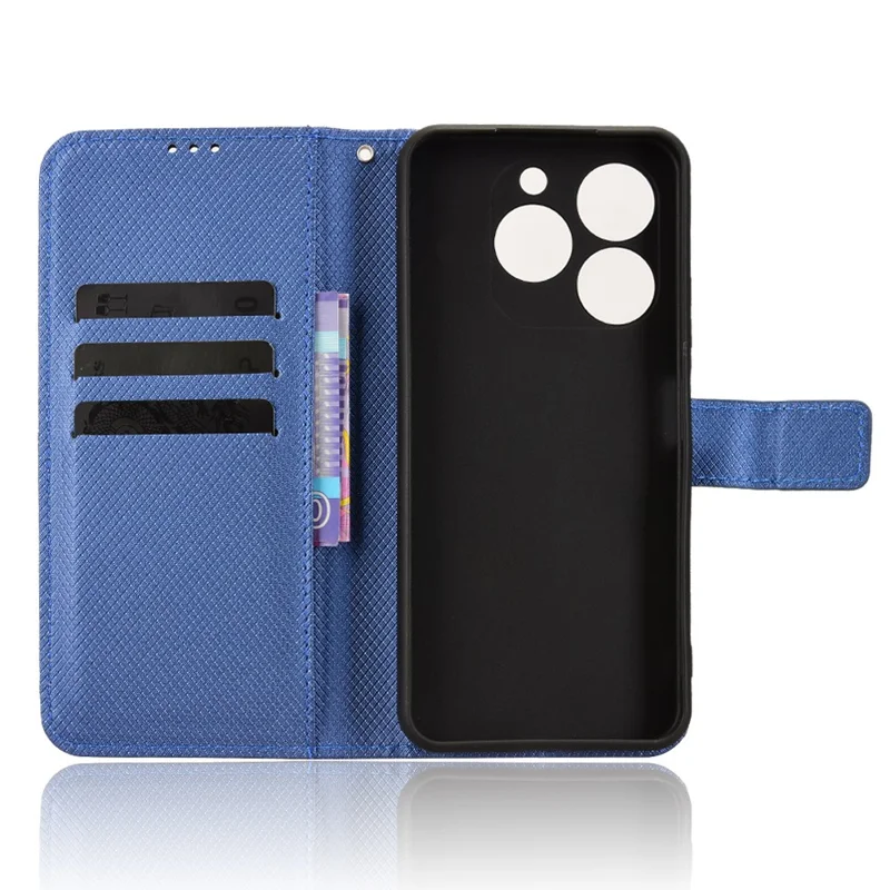Pour itel Zeno 10 4G Étui portefeuille en cuir avec sangle Texture diamant Housse de téléphone - Bleu