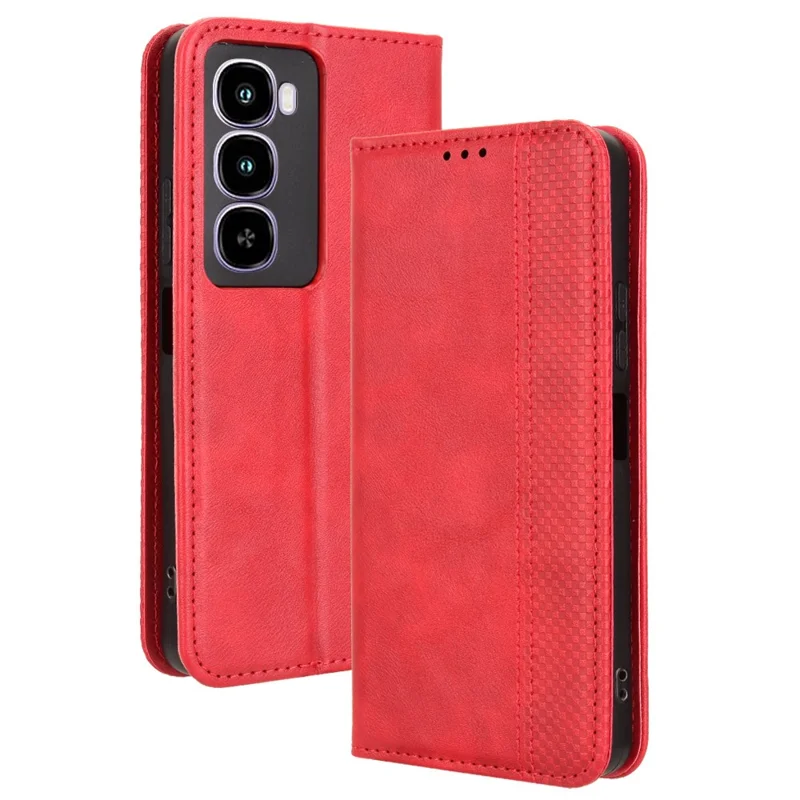 For itel City 100 4G Leather Case Wallet Stand Retro Texture Phone Cover - Red