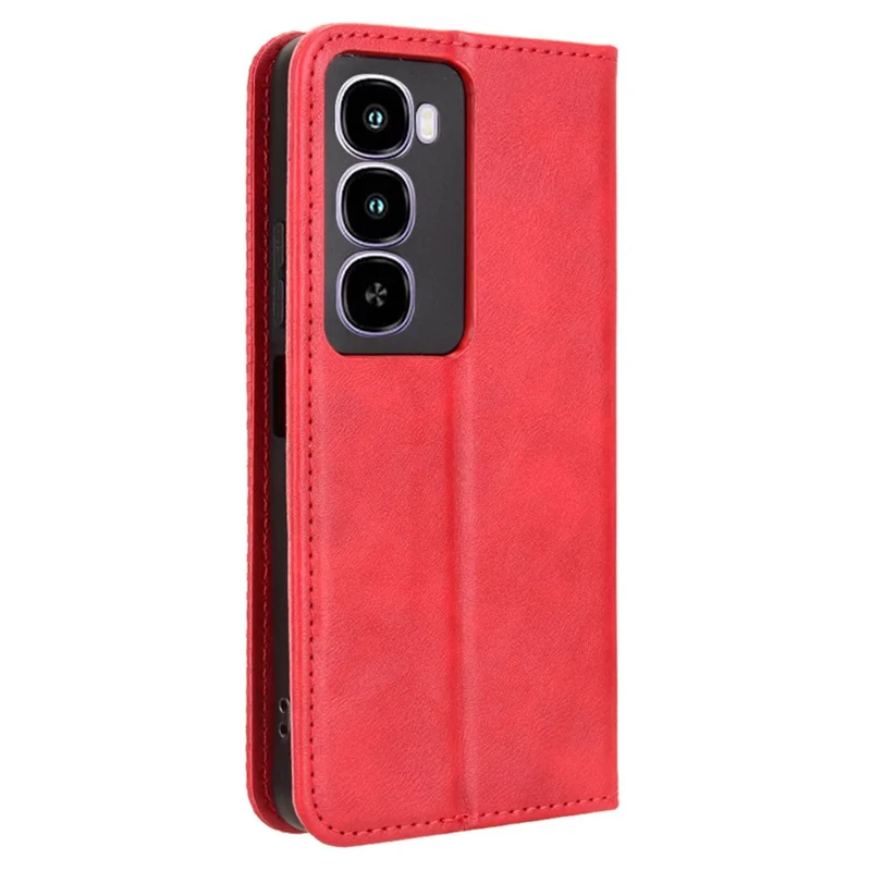 For itel City 100 4G Leather Case Wallet Stand Retro Texture Phone Cover - Red