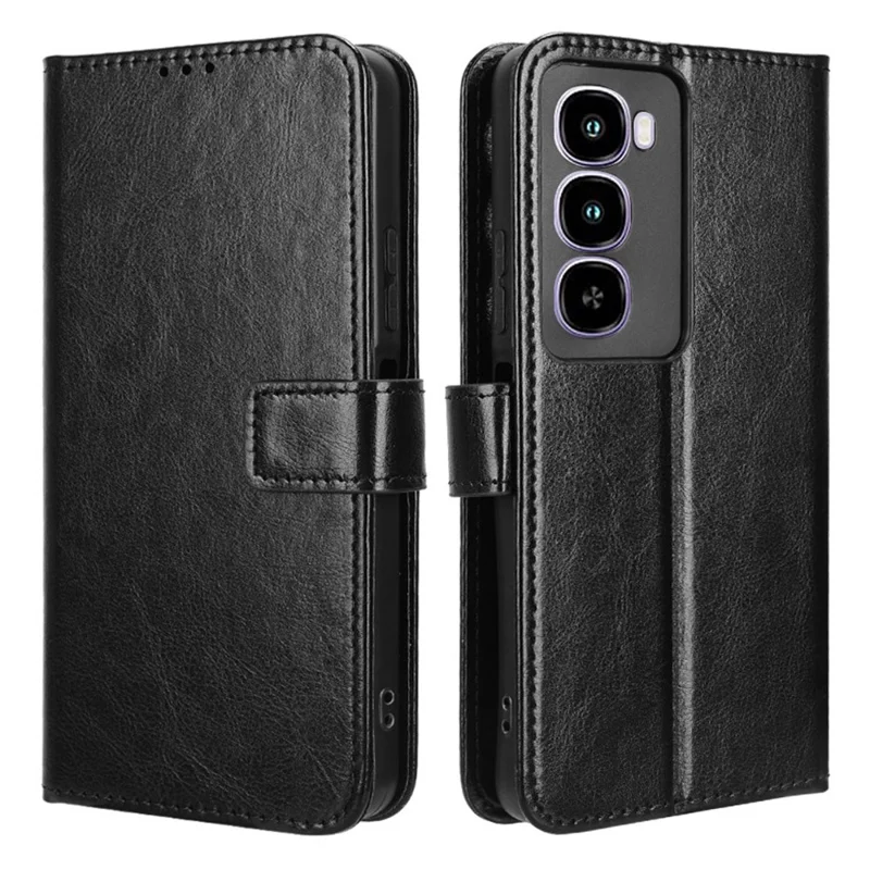 Custodia per itel City 100 4G con texture Crazy Horse in pelle PU, portafoglio per telefono con cinturino da polso - Nero