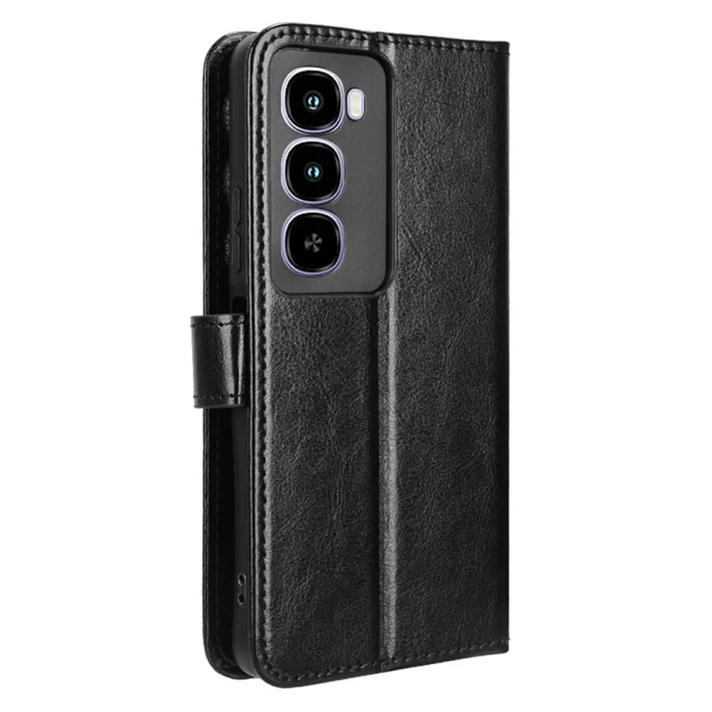 Custodia per itel City 100 4G con texture Crazy Horse in pelle PU, portafoglio per telefono con cinturino da polso - Nero
