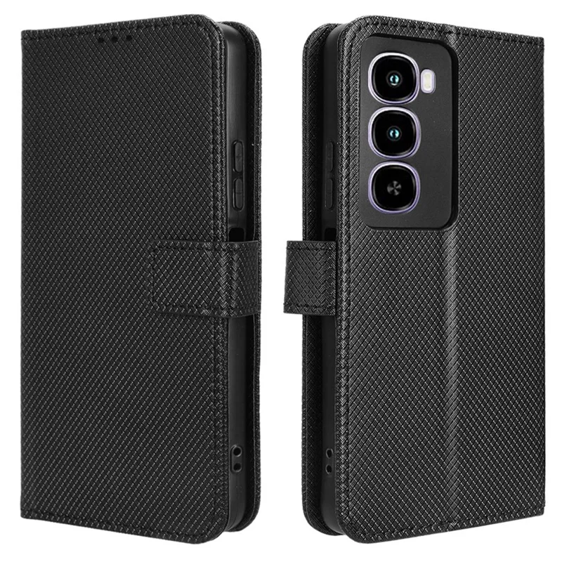 Cover a portafoglio in pelle per itel City 100 4G con cinturino, texture a diamante - Nero