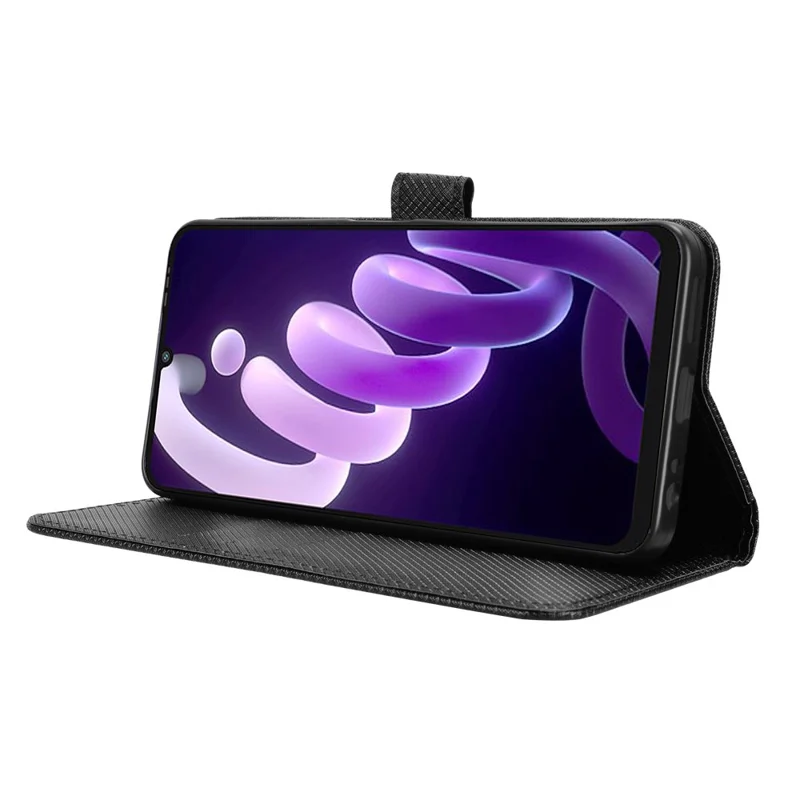 Cover a portafoglio in pelle per itel City 100 4G con cinturino, texture a diamante - Nero