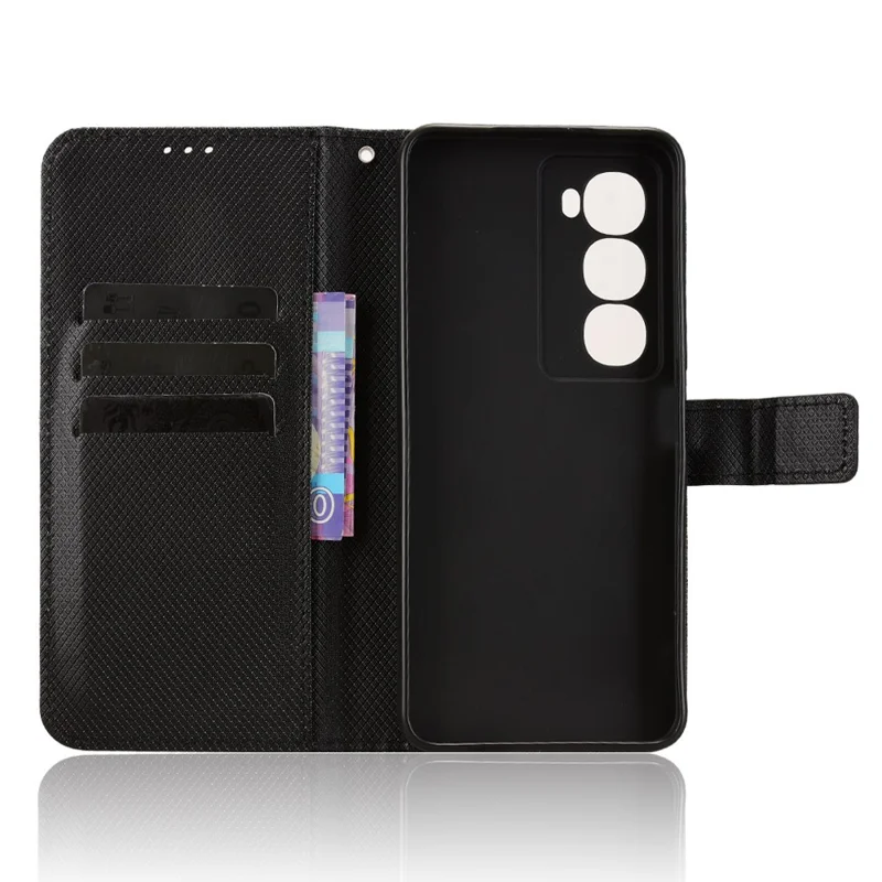 Cover a portafoglio in pelle per itel City 100 4G con cinturino, texture a diamante - Nero