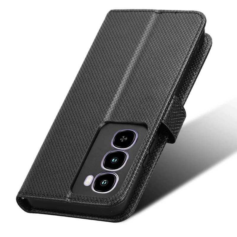 Cover a portafoglio in pelle per itel City 100 4G con cinturino, texture a diamante - Nero