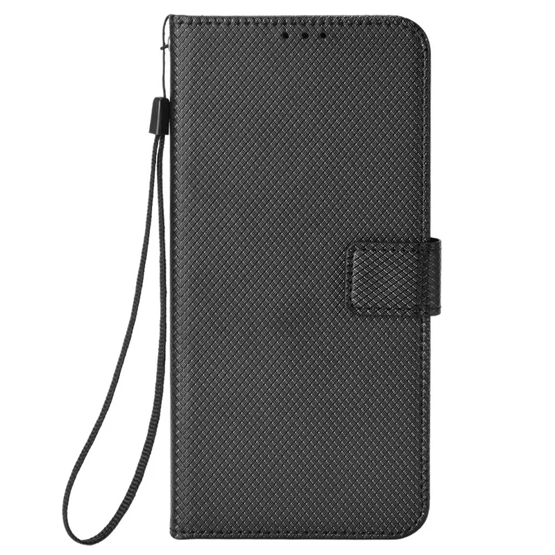 Cover a portafoglio in pelle per itel City 100 4G con cinturino, texture a diamante - Nero