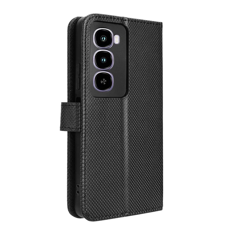 Cover a portafoglio in pelle per itel City 100 4G con cinturino, texture a diamante - Nero