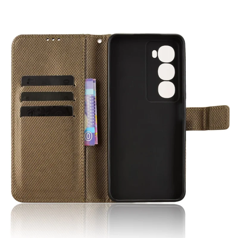 For itel City 100 4G Leather Wallet Case with Strap Diamond Texture Phone Cover - Brown