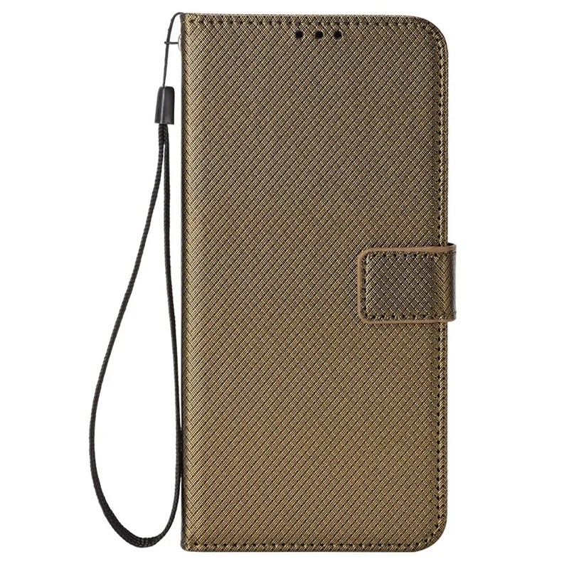 For itel City 100 4G Leather Wallet Case with Strap Diamond Texture Phone Cover - Brown