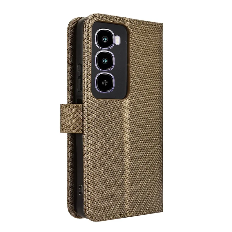 For itel City 100 4G Leather Wallet Case with Strap Diamond Texture Phone Cover - Brown