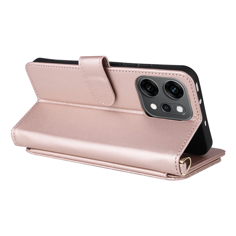 Für Oppo Reno14 5G (Global) Hülle mit Schulter- / Handgelenkband Leder Handyhülle Ständer Brieftasche - Rosa