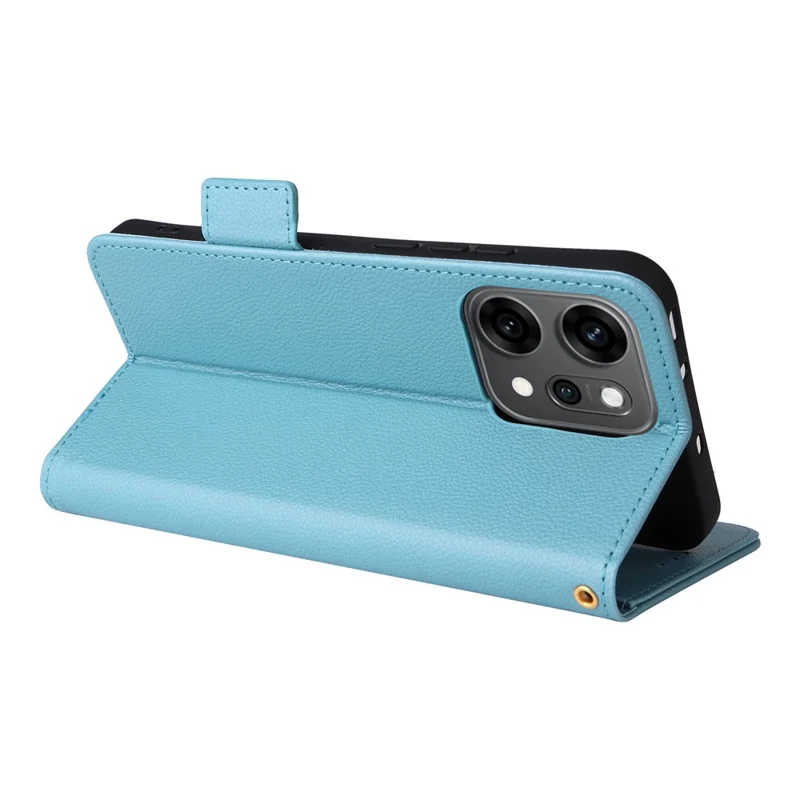 Für Oppo Reno14 5G (Global) Hülle mit Handgelenkriemen Litchi-Textur PU-Leder Brieftasche Handyhülle - Baby Blau