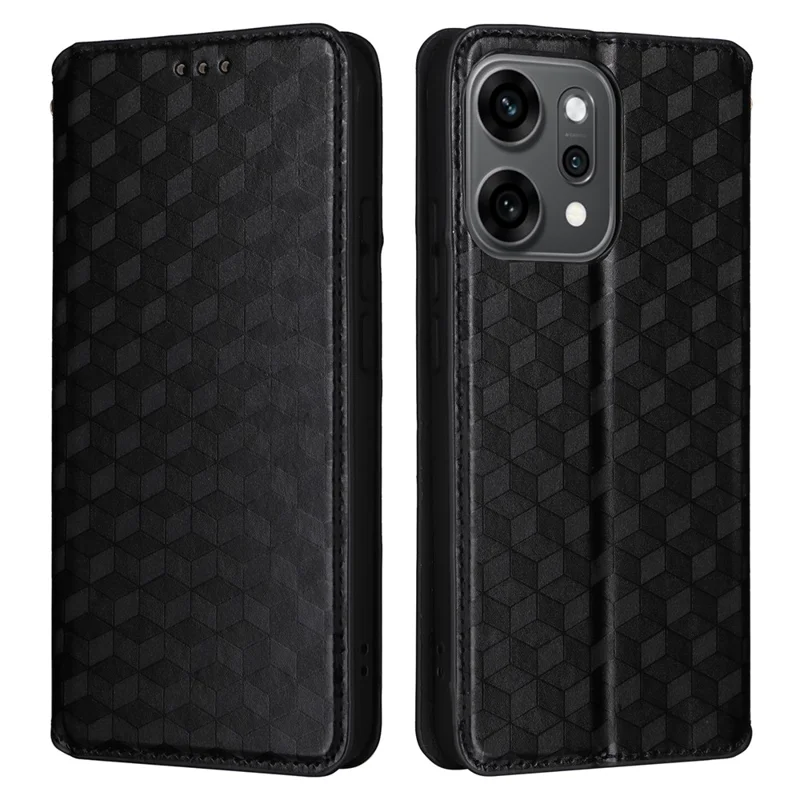 For Oppo Reno14 5G (Global) Case Wallet Rhombus Imprinted Leather Phone Cover - Black