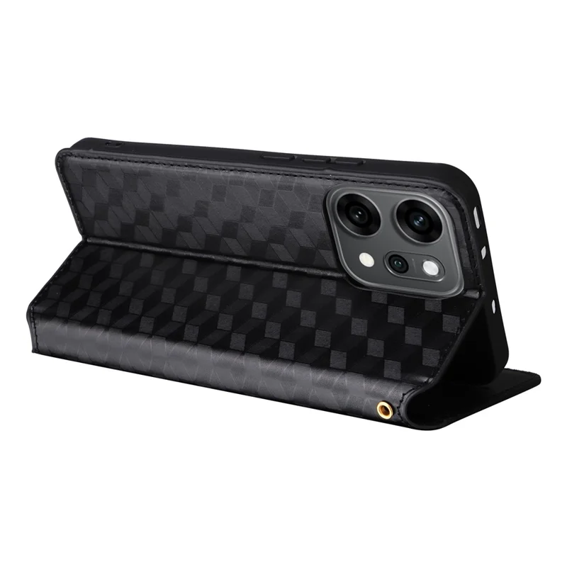 For Oppo Reno14 5G (Global) Case Wallet Rhombus Imprinted Leather Phone Cover - Black