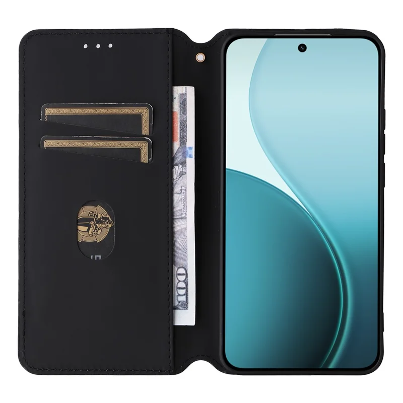 For Oppo Reno14 5G (Global) Case Wallet Rhombus Imprinted Leather Phone Cover - Black