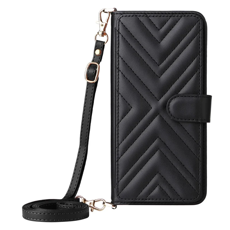 For Oppo Reno14 Pro 5G (Global) Case with Shoulder / Wrist Strap Leather Phone Cover Stand Wallet - Black
