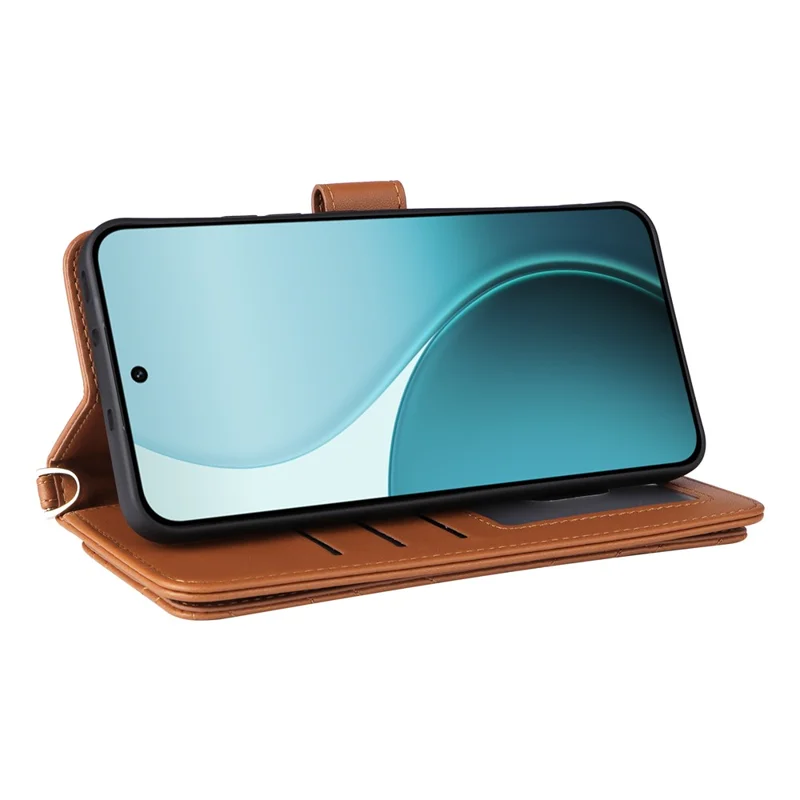 Funda con Correa para Hombro/Muñeca para Oppo Reno14 Pro 5G (Global) - Cubierta de Cuero para Teléfono con Soporte y Cartera - Marrón