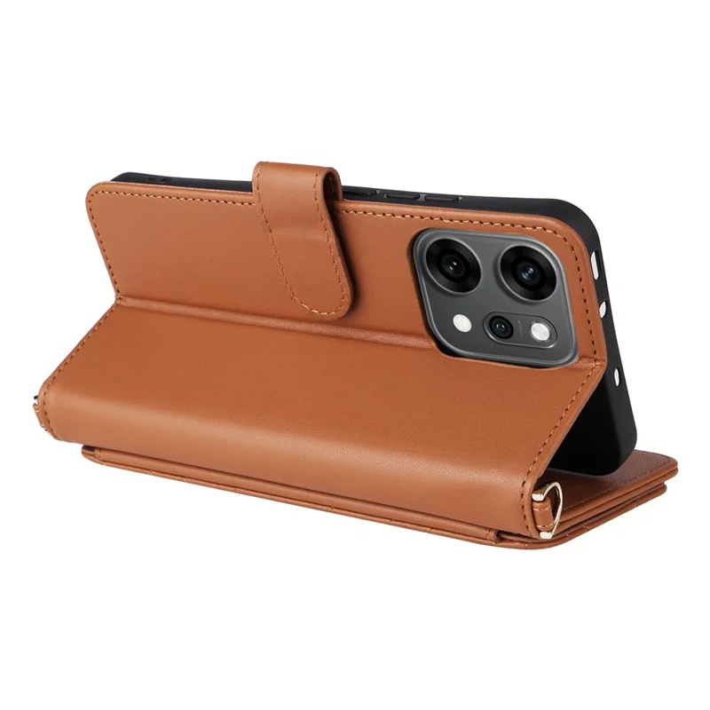Funda con Correa para Hombro/Muñeca para Oppo Reno14 Pro 5G (Global) - Cubierta de Cuero para Teléfono con Soporte y Cartera - Marrón