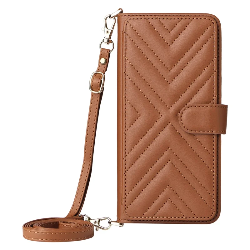 Funda con Correa para Hombro/Muñeca para Oppo Reno14 Pro 5G (Global) - Cubierta de Cuero para Teléfono con Soporte y Cartera - Marrón