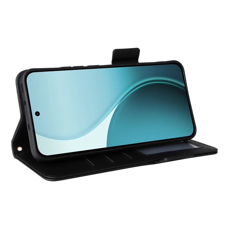 For Oppo Reno14 Pro 5G (Global) Case with Wrist Strap Litchi Texture PU Leather Wallet Phone Cover - Black