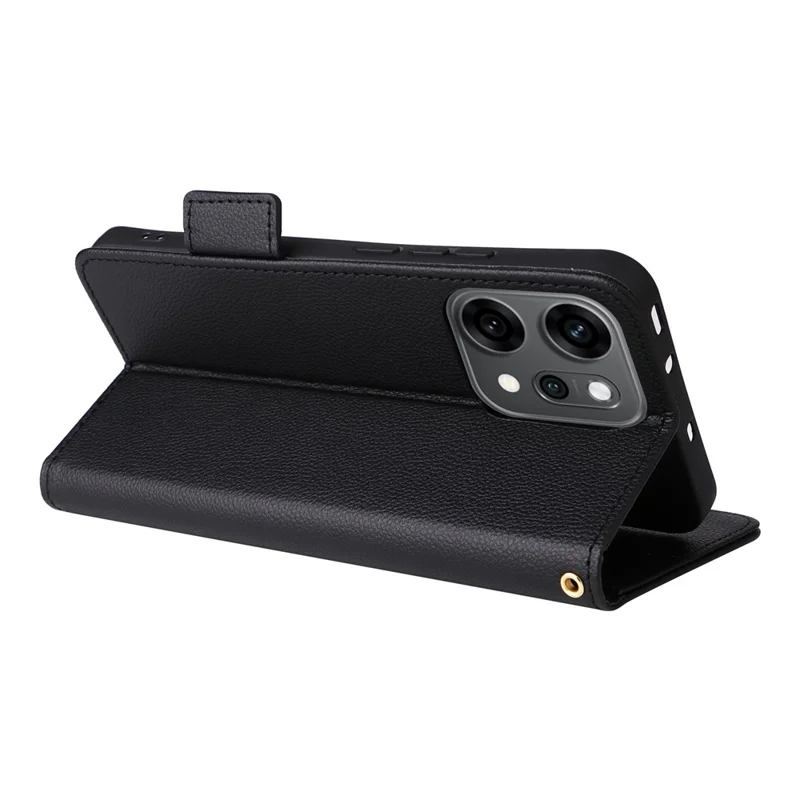 For Oppo Reno14 Pro 5G (Global) Case with Wrist Strap Litchi Texture PU Leather Wallet Phone Cover - Black