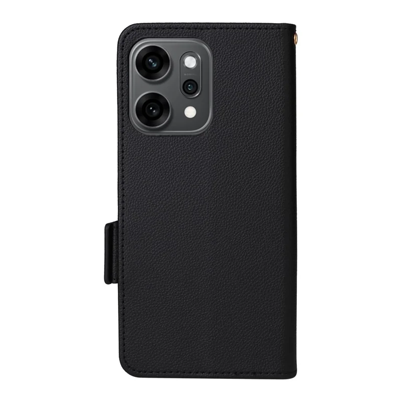 For Oppo Reno14 Pro 5G (Global) Case with Wrist Strap Litchi Texture PU Leather Wallet Phone Cover - Black