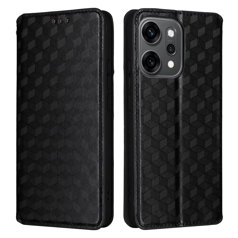 For Oppo Reno14 Pro 5G (Global) Case Wallet Rhombus Imprinted Leather Phone Cover - Black