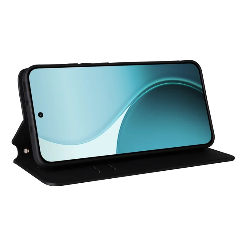 For Oppo Reno14 Pro 5G (Global) Case Wallet Rhombus Imprinted Leather Phone Cover - Black