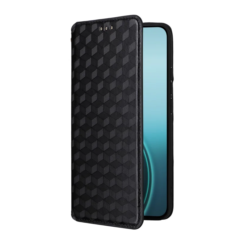For Oppo Reno14 Pro 5G (Global) Case Wallet Rhombus Imprinted Leather Phone Cover - Black