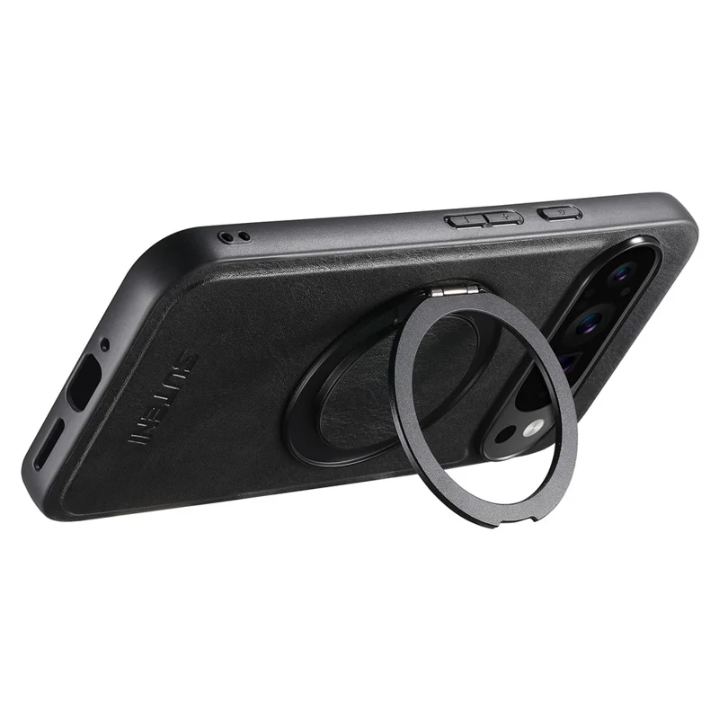 SUTENI G3 For Google Pixel 10 / 10 Pro Magnetic Case Waxy Texture Rotating Kickstand Leather Phone Back Cover - Black