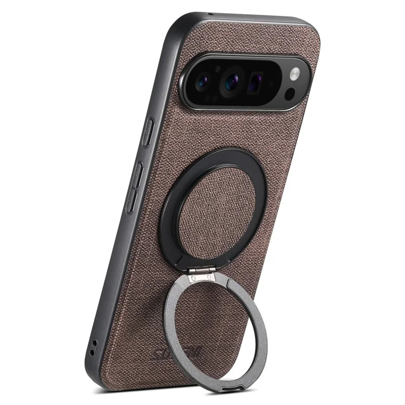 SUTENI G3 For Google Pixel 10 / 10 Pro Magnetic Case Rotating Ring Kickstand Jeans Texture PU TPU Phone Back Cover - Brown