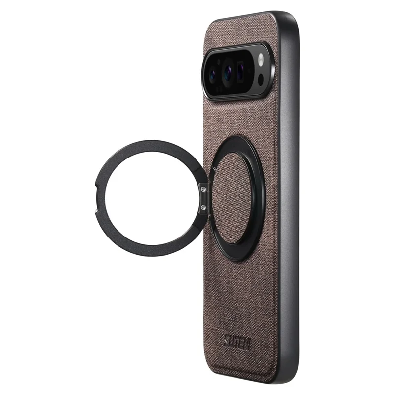 SUTENI G3 For Google Pixel 10 / 10 Pro Magnetic Case Rotating Ring Kickstand Jeans Texture PU TPU Phone Back Cover - Brown