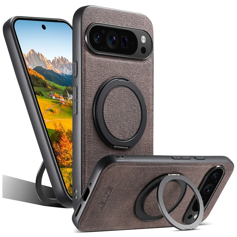 SUTENI G3 Magnetische Hülle mit drehbarem Ring und Ständer für Google Pixel 10 Pro XL - Jeansoptik TPU Rückseite - Braun