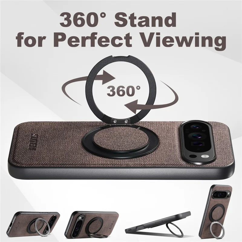 SUTENI G3 Magnetische Hülle mit drehbarem Ring und Ständer für Google Pixel 10 Pro XL - Jeansoptik TPU Rückseite - Braun