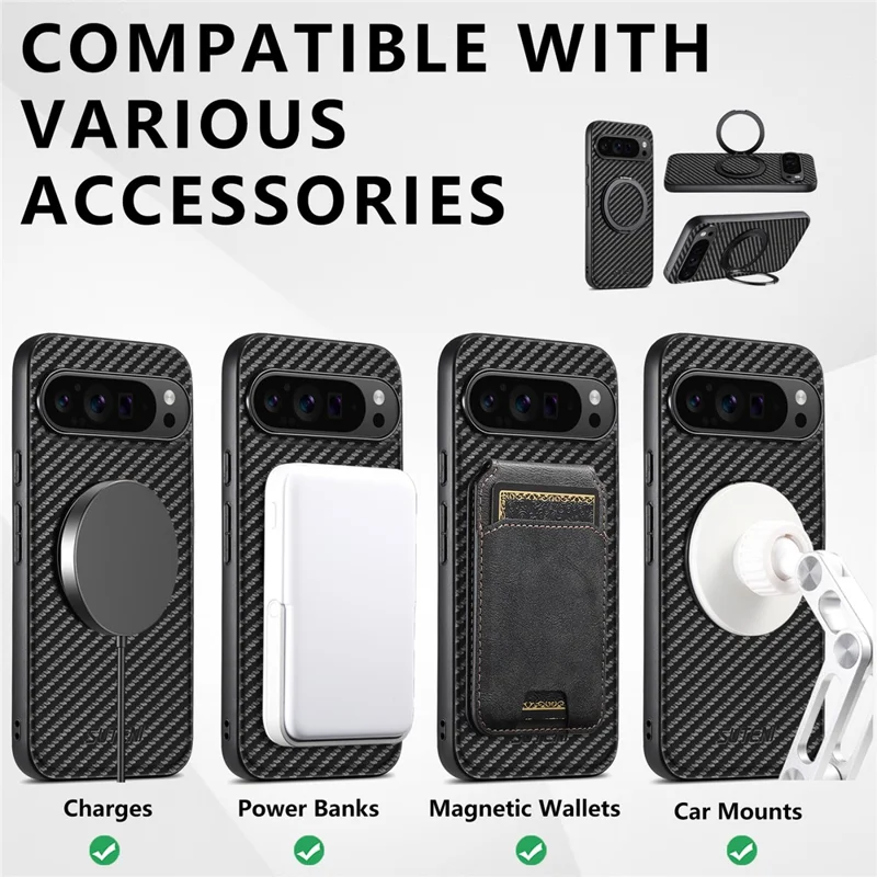SUTENI G3 For Google Pixel 10 Pro XL Magnetic Case Rotating Kickstand Carbon Fiber Texture Leather Phone Back Cover