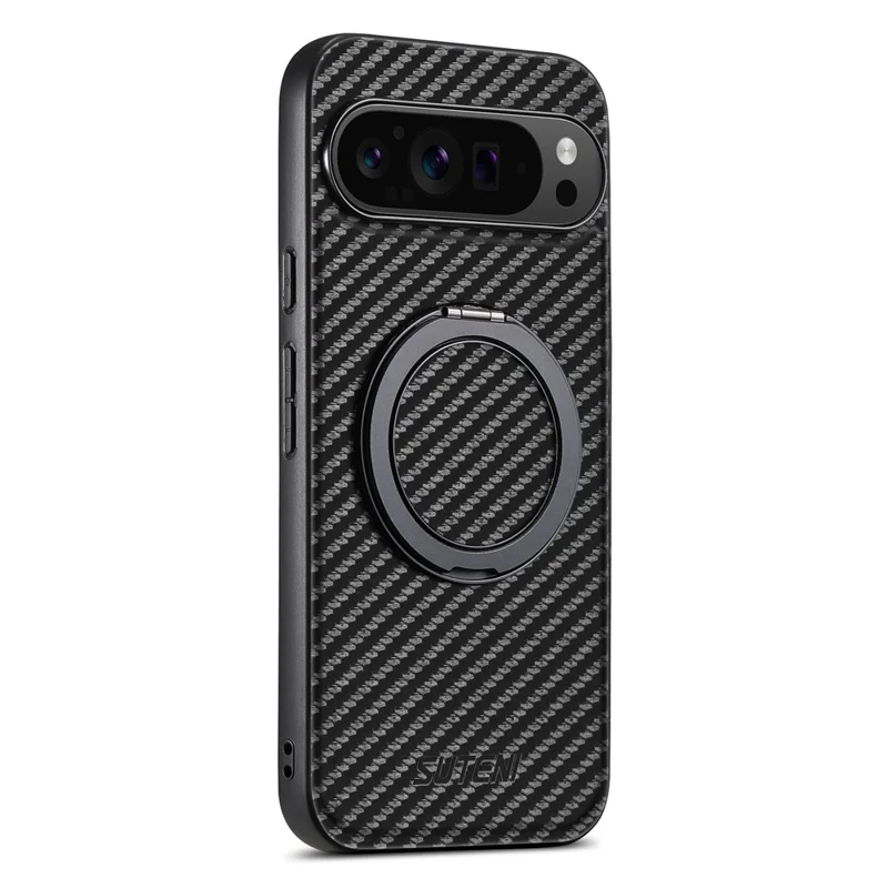 SUTENI G3 For Google Pixel 10 Pro XL Magnetic Case Rotating Kickstand Carbon Fiber Texture Leather Phone Back Cover