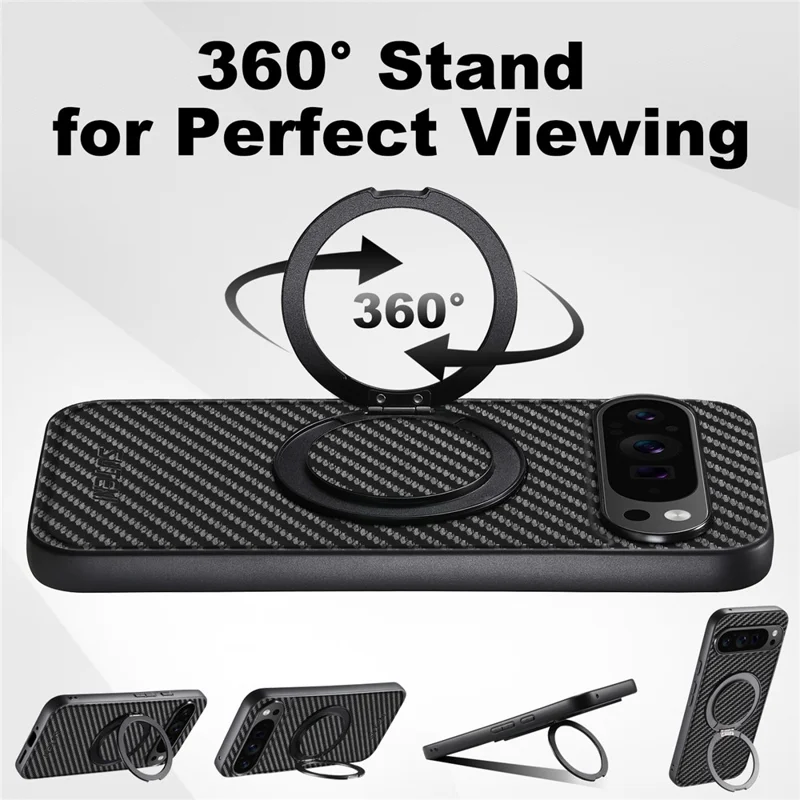 SUTENI G3 For Google Pixel 10 Pro XL Magnetic Case Rotating Kickstand Carbon Fiber Texture Leather Phone Back Cover