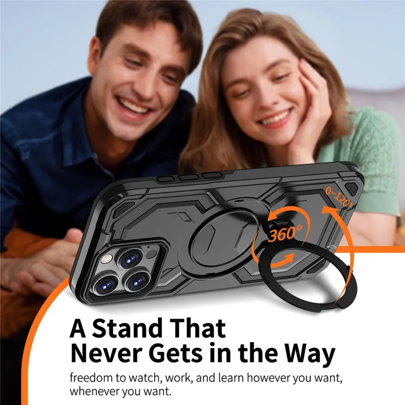 Groothandel voor iPhone 15 Pro hoesje met magnetische draaibare standaard PC + TPU telefoonhoes - Zwart