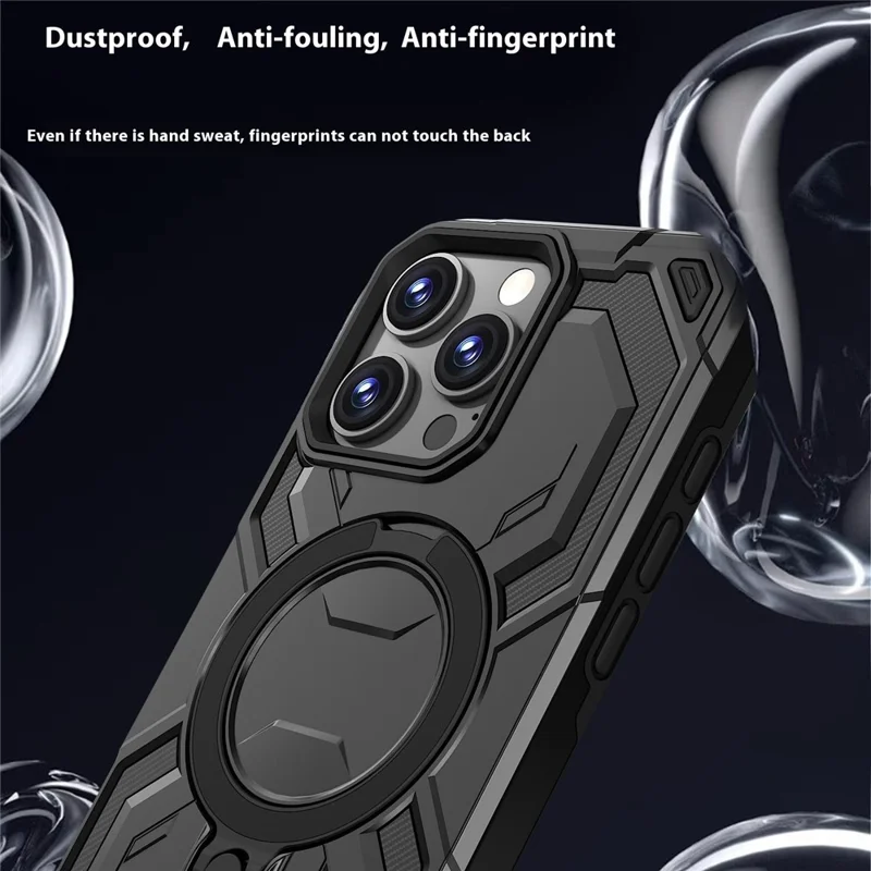 Groothandel voor iPhone 15 Pro hoesje met magnetische draaibare standaard PC + TPU telefoonhoes - Zwart