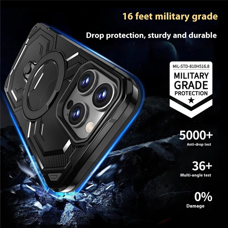 Groothandel voor iPhone 14 Pro Max hoesje met magnetische draaibare standaard PC + TPU telefoonhoes - Zwart