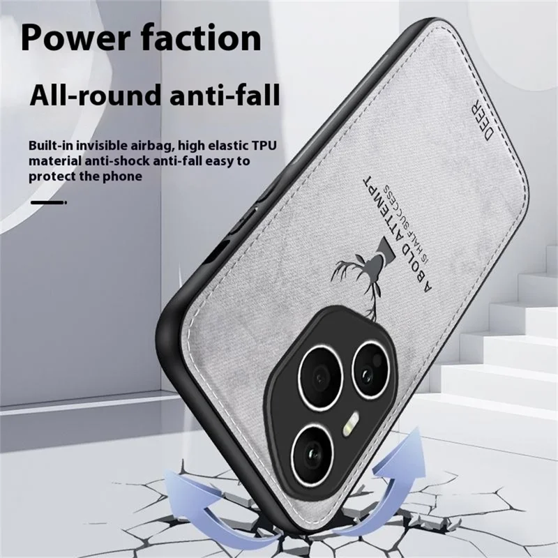 Étui For Honor 400 Pro 5G (Global) Motif Cerf Texture Tissu PU + PC + TPU Protection Téléphone - Gris