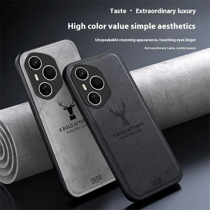 Étui For Honor 400 Pro 5G (Global) Motif Cerf Texture Tissu PU + PC + TPU Protection Téléphone - Gris