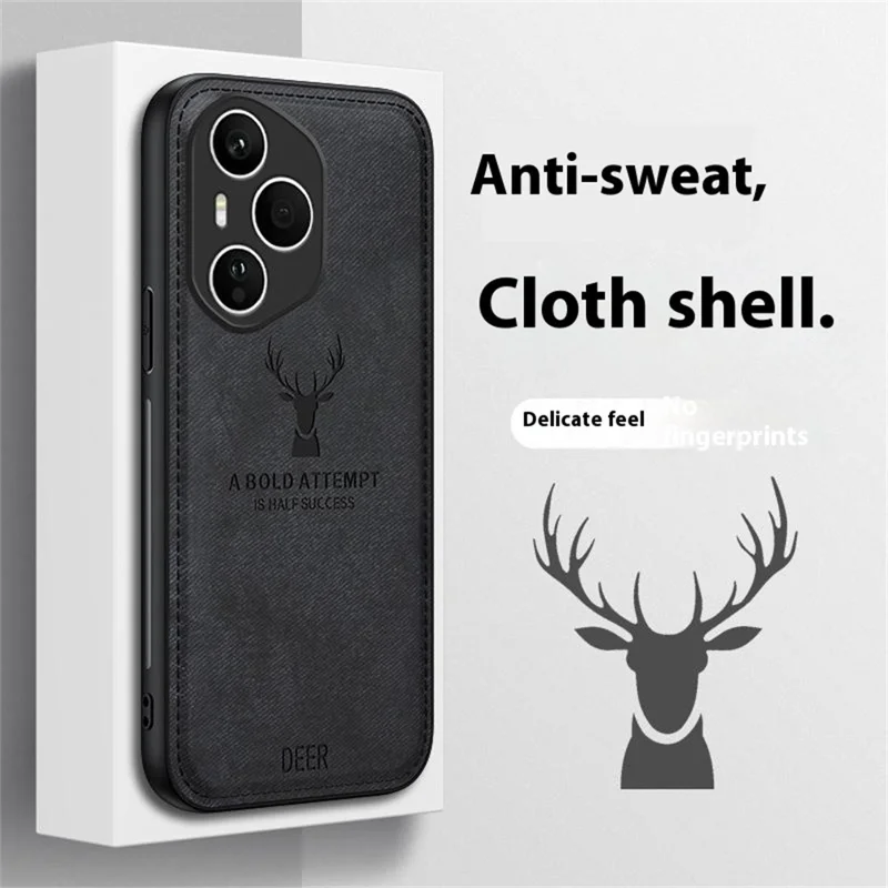 Étui For Honor 400 Pro 5G (Global) Motif Cerf Texture Tissu PU + PC + TPU Protection Téléphone - Gris