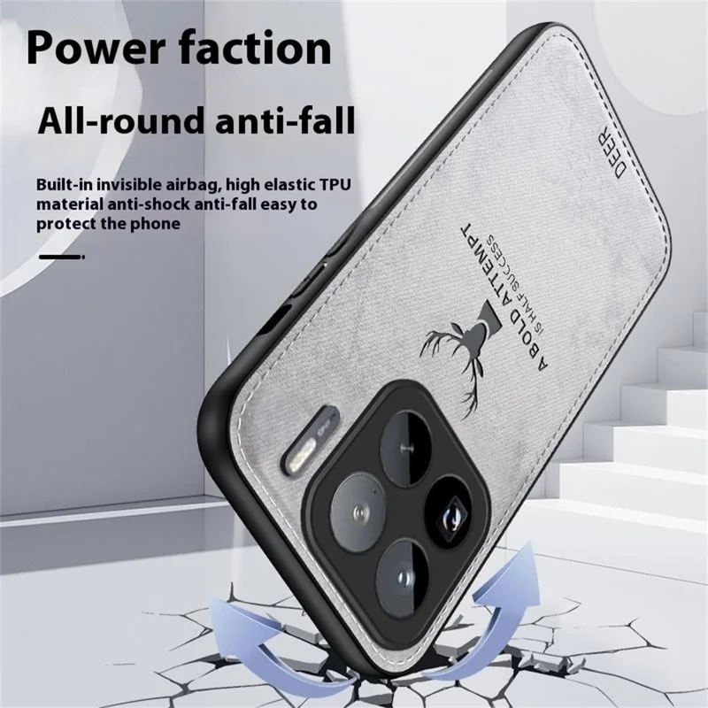 For Xiaomi 15S Pro Case Deer Pattern Cloth Texture PU + PC + TPU Phone Cover - Grey
