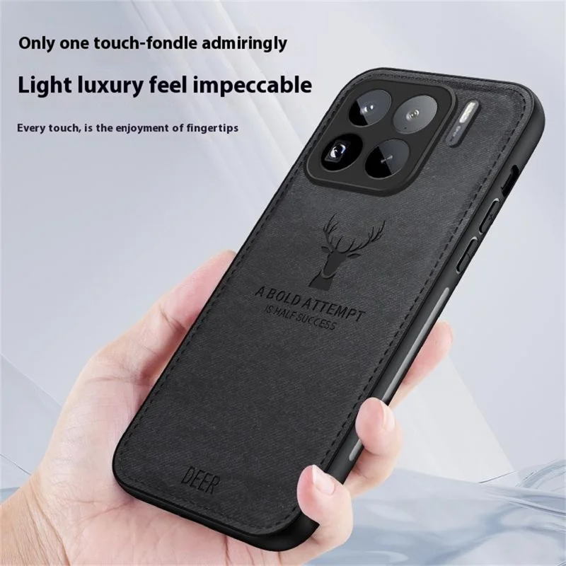 For Xiaomi 15S Pro Case Deer Pattern Cloth Texture PU + PC + TPU Phone Cover - Grey