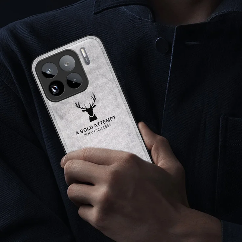 For Xiaomi 15S Pro Case Deer Pattern Cloth Texture PU + PC + TPU Phone Cover - Grey
