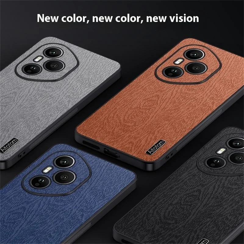 Cover For Honor 400 Pro 5G (Global) con Texture in Legno, Pelle PU Rivestita su PC TPU - Nero