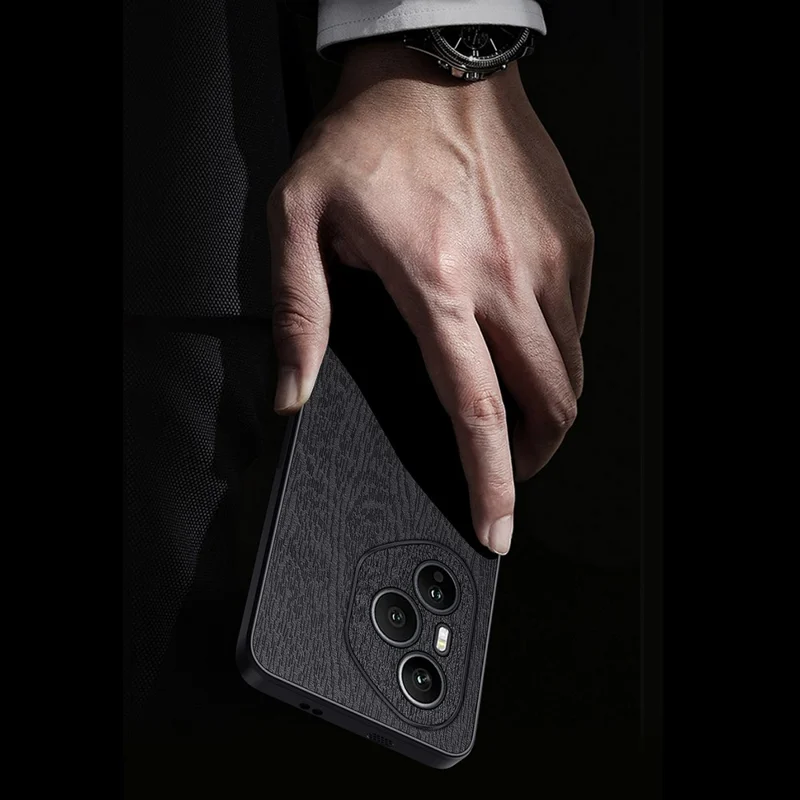 Cover For Honor 400 Pro 5G (Global) con Texture in Legno, Pelle PU Rivestita su PC TPU - Nero
