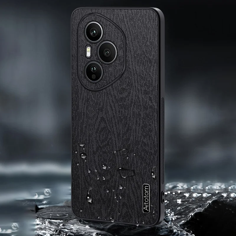 Cover For Honor 400 Pro 5G (Global) con Texture in Legno, Pelle PU Rivestita su PC TPU - Nero
