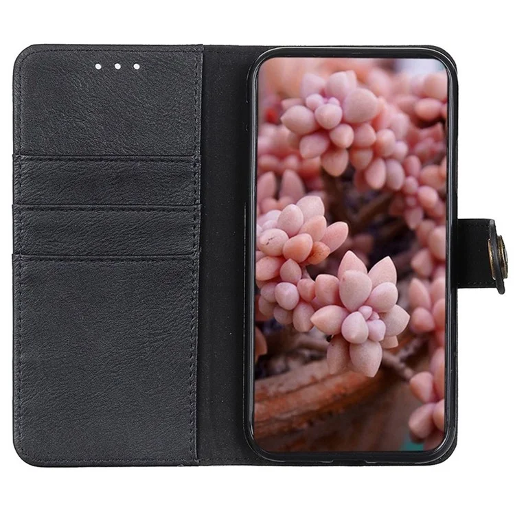 KHAZNEH for Xiaomi 12T 5G / Redmi K50 Ultra 5G / 12T Pro 5G Cowhide Texture PU Leather Wallet Case Foldable Stand Phone Full Protection Shell - Black